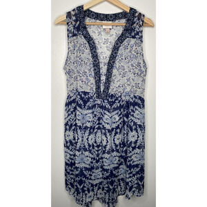 Knox Rose Women’s Blue White Floral Sheer Bohemian Dress Size Medium